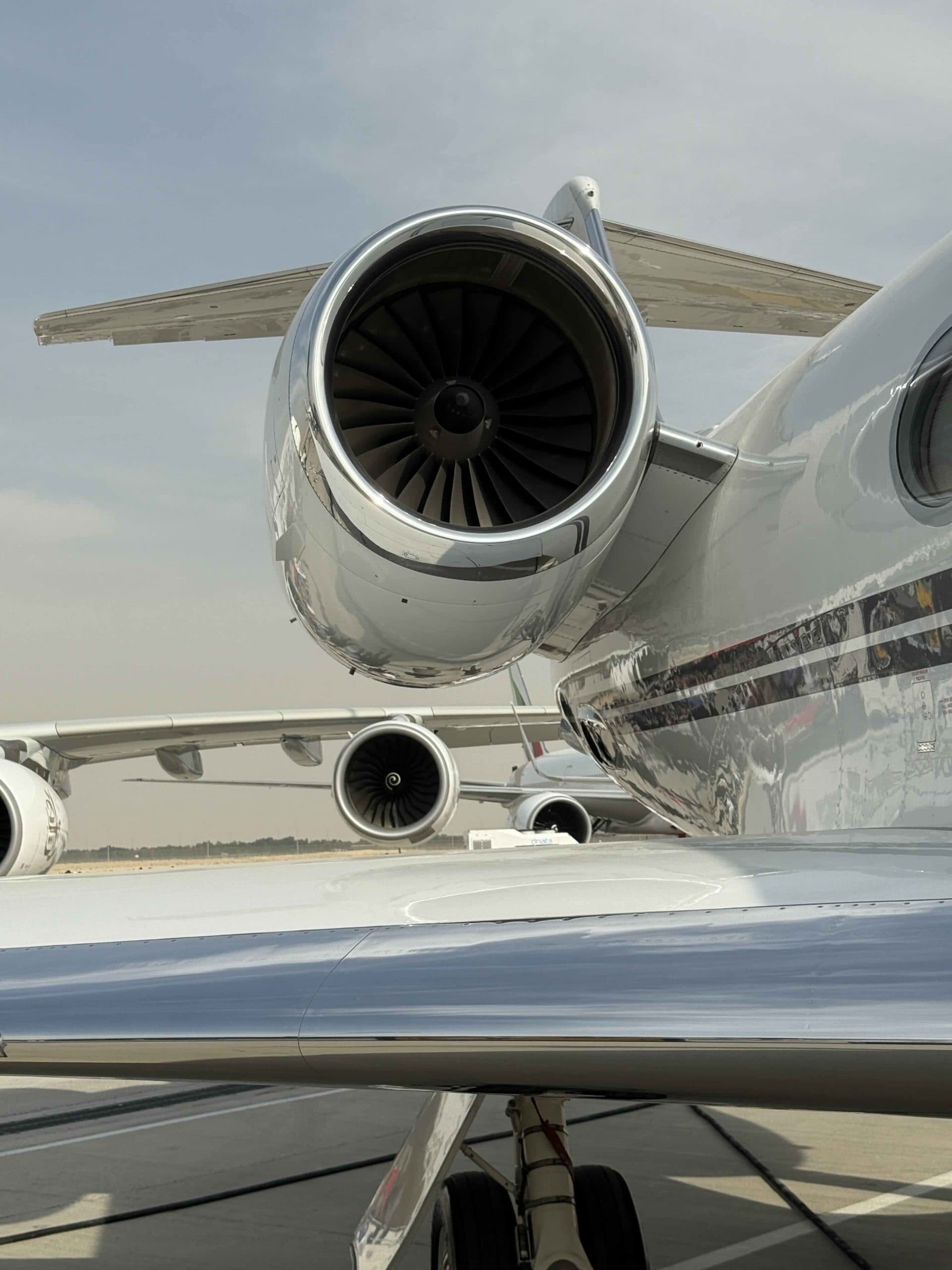 Engines of an airliner on the apron