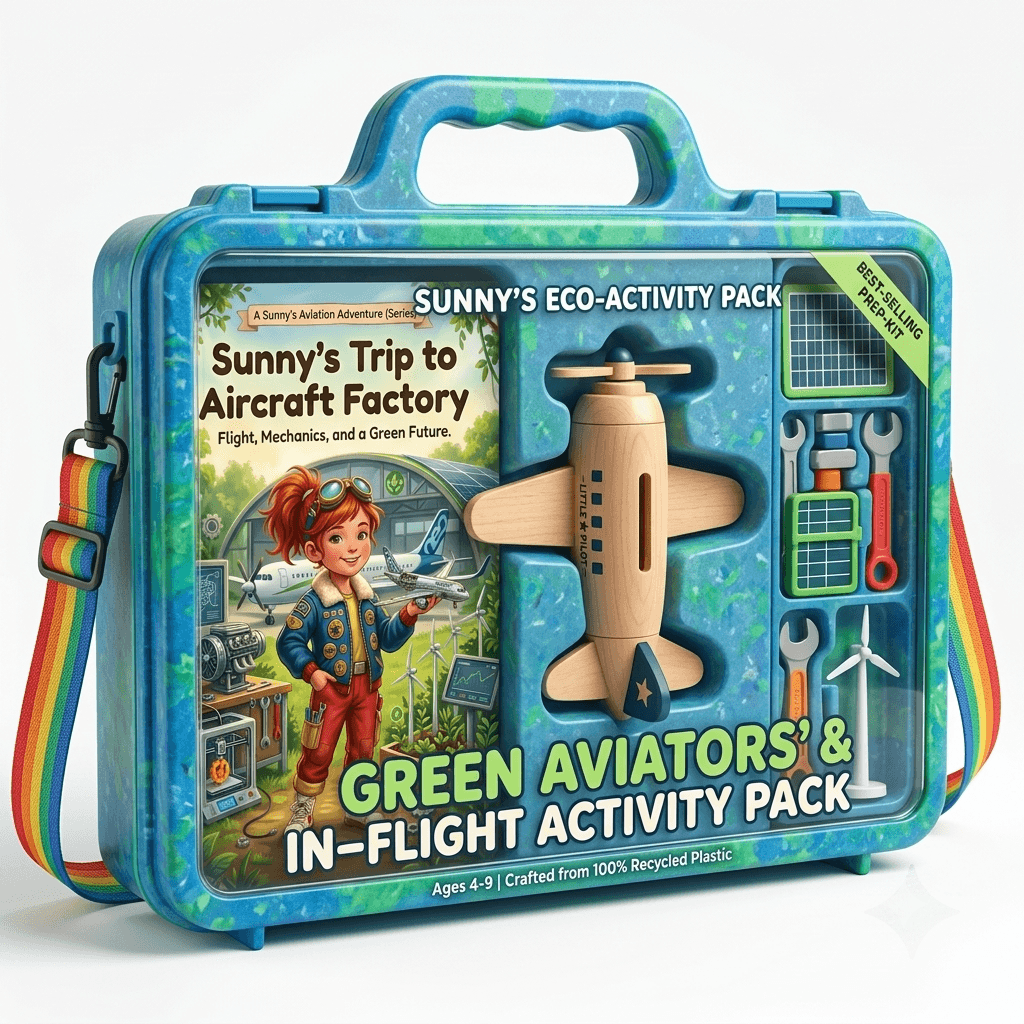 Sunny's Eco-Activity Pack: the in-flight case with the book and wooden aircraft